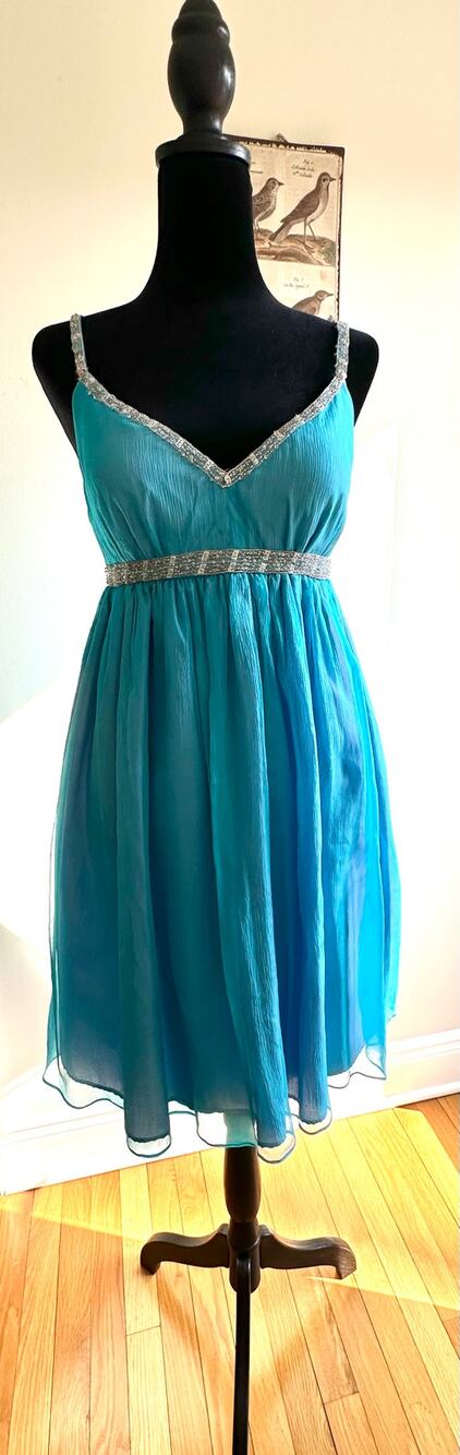 Bespoke Party/Prom/Evening Dress with scarf. beautiful beading details. Sz 6-8